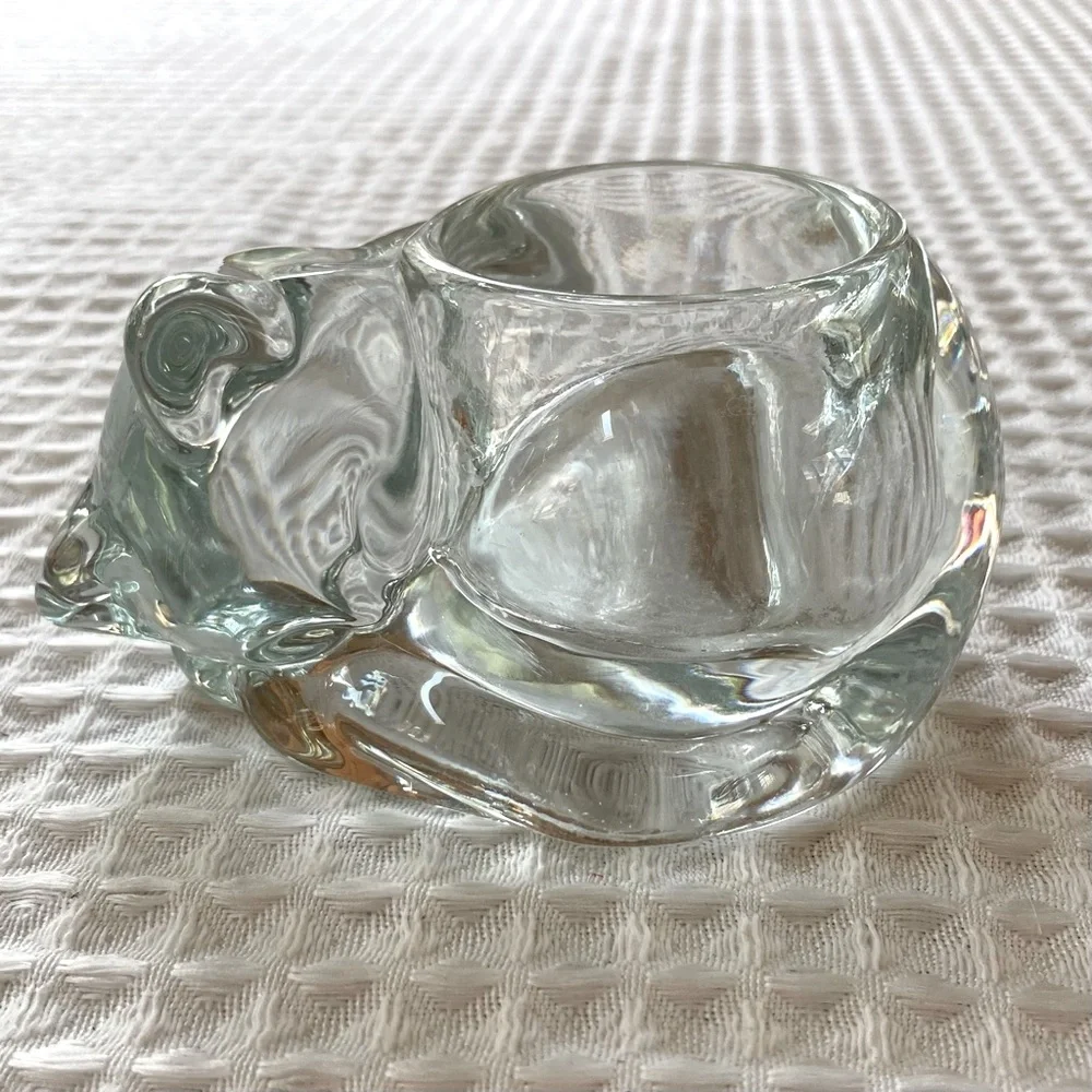 INDIANA GLASS Kitty Cat Glass Votive Candle Holder with Hand Crochet Doily